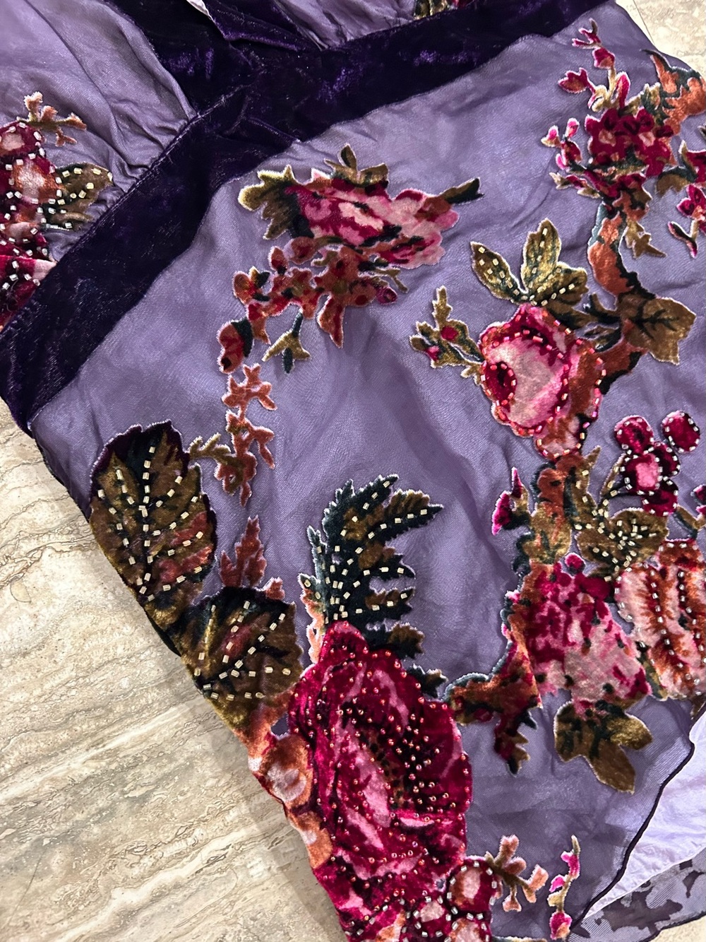 HaleBob Lavender and Burgundy Velvet Floral Halter Top - Picture 2 of 8